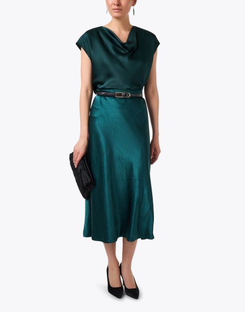 Stylish Jade Green Satin Slip Midi A-Line Skirt