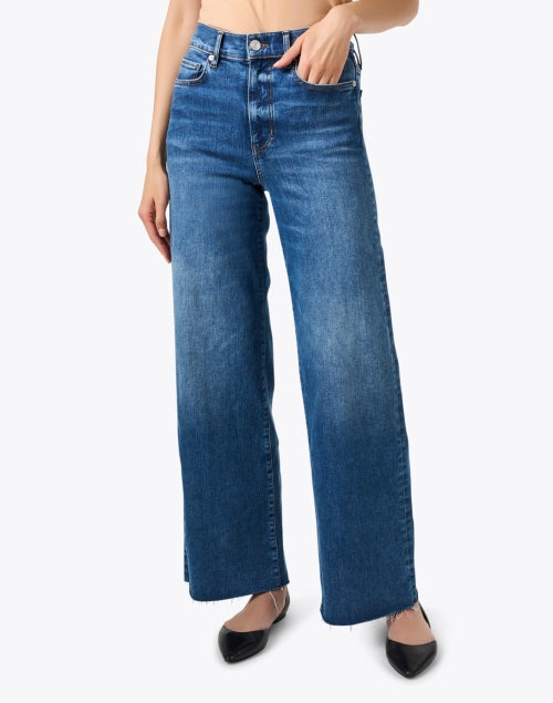 Frame's Stylish Blue Stretch Wide Leg High Rise Slim Jeans