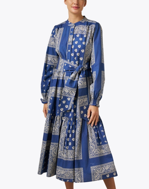 Stylish Blue Bandana-Print Midi Shirt Dress for Modern Women