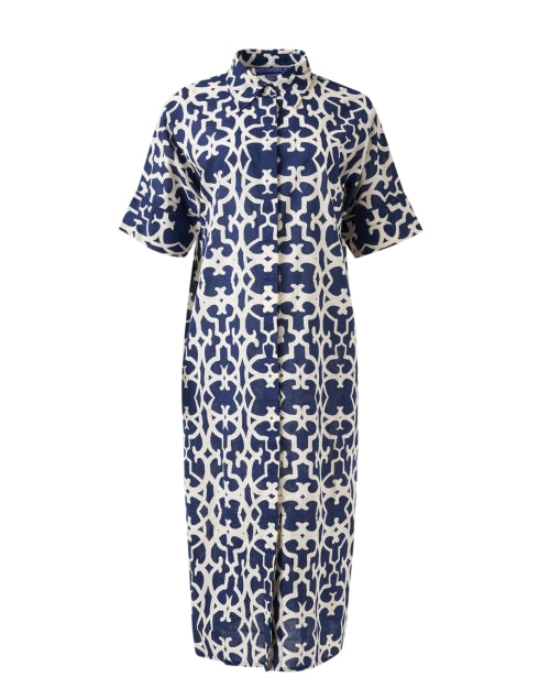 Thelma Navy-Printed Cotton Women's Dress for Warm Weather