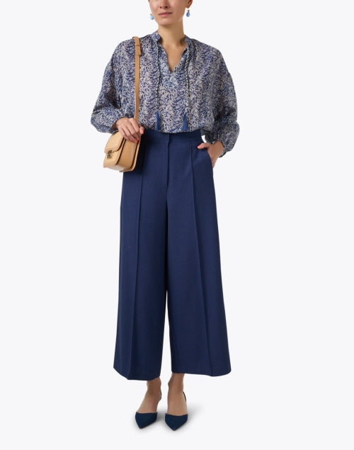 Stylish Navy Printed 100% Cotton Feminine Top