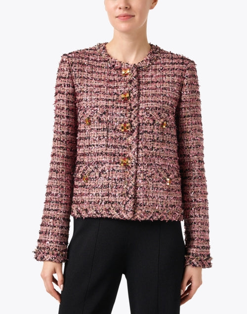 Stylish Napa Pink Multi - Pattern Tweed Cropped Jacket