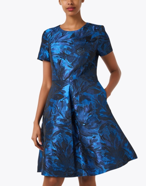 Stunning Blue Floral Jacquard Evening Dress for Special Occasions