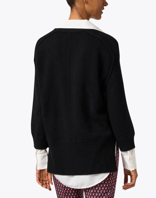 Stylish Black Cashmere Blend Sweater with White Shirt Detailing