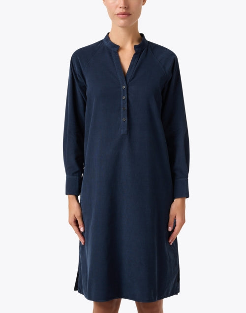 Navy Cotton Corduroy Relaxed Shift Dress for Timeless Style