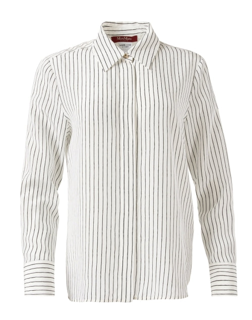 Marc Cain's Elegant White Striped 100% Silk Shirt for All Occasions