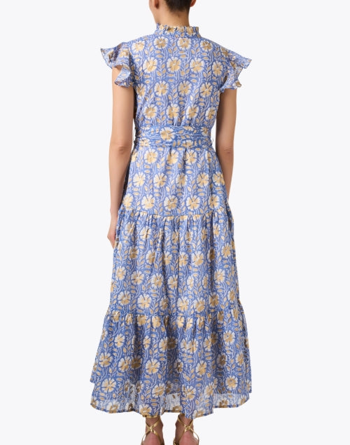 Stylish Blue and Golden Printed Women's Dress
