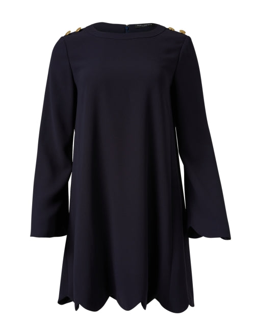 Ruodana Feminine Navy Shift Dress with Scalloped Details
