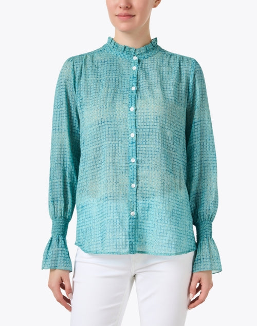 Stylish Turquoise Cotton Flounce Women's Blouse
