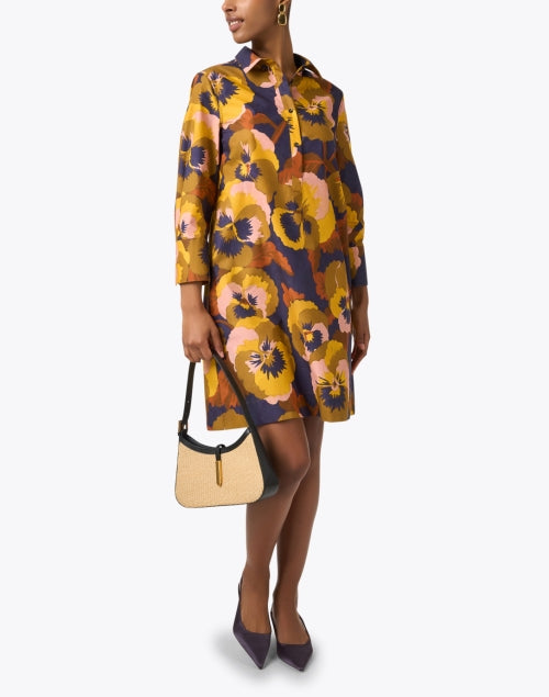 Stylish Jackie Cotton Dress with Multi Pansy Print