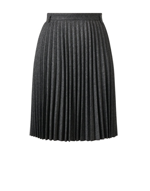 Stylish Grey Herringbone Patterned Pleated Women's Midi Skirt for Fall