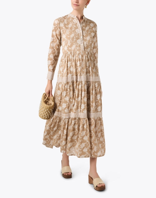Ro's Garden Diwali Beige Cotton Floral Print Maxi Dress