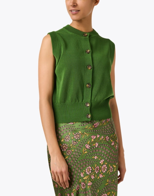 Stylish Percy Green 100% Cotton Vest Top with Cardigan Buttons
