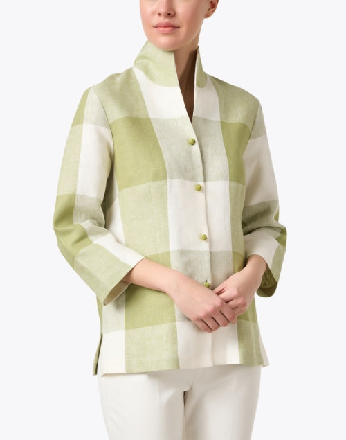 Stylish Ronette Women's Green Print Linen Fashion Jacket