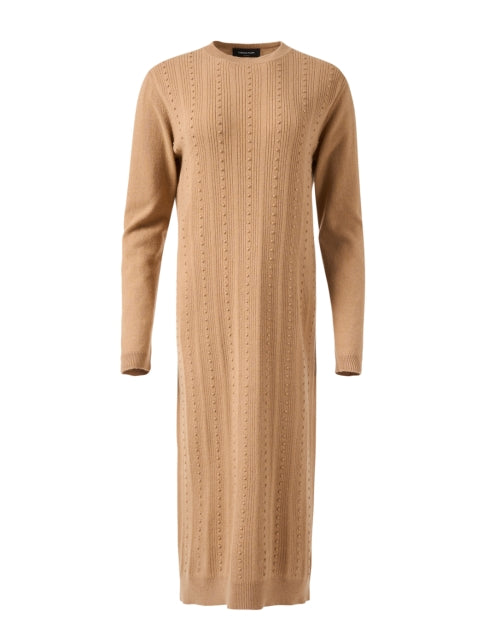 Fabiana Filippi's Beige Stripe Wool-Silk-Cashmere Knit Shift Dress