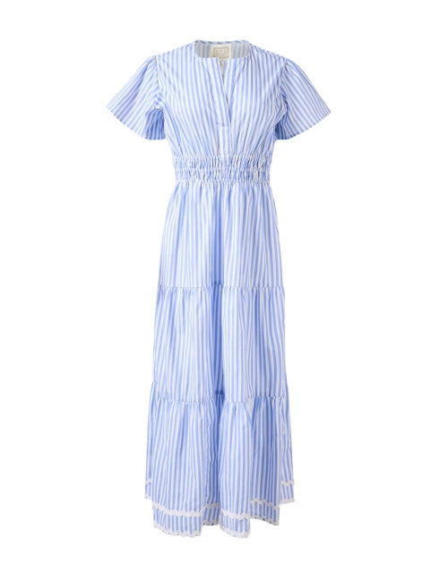 Stylish Blue and White Striped Women's Midi Cotton Dress for Getaways