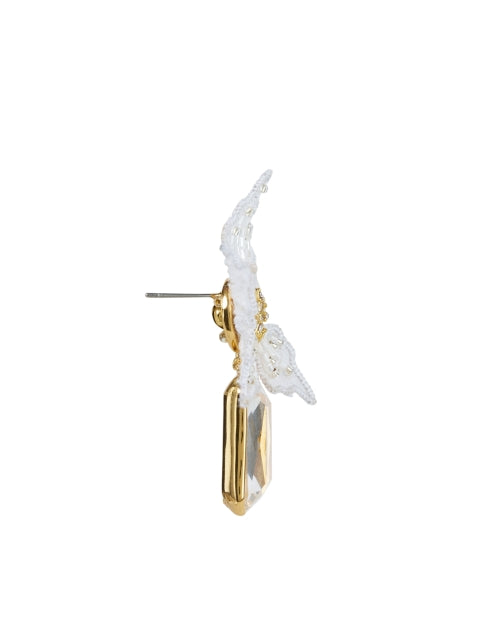 Lucia Monochromatic White Hand - crafted Flower and Faceted Stone Drop Fashion Earrings