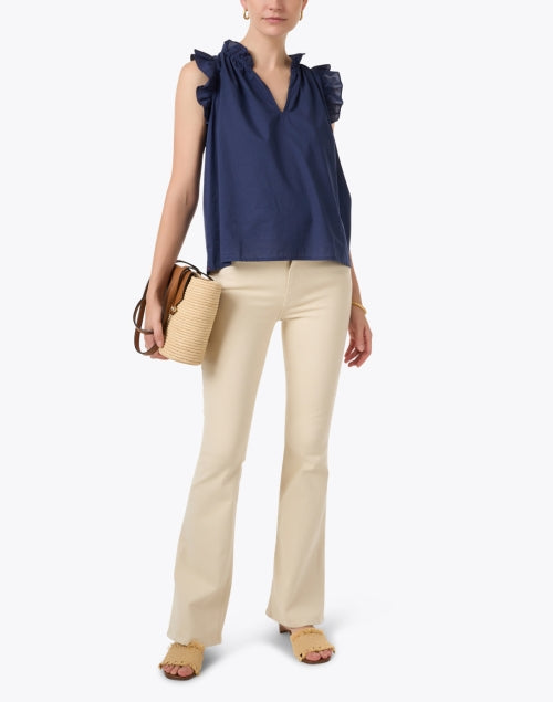 Stylish Navy 100% Cotton Ruffle Sleeveless Bex Top