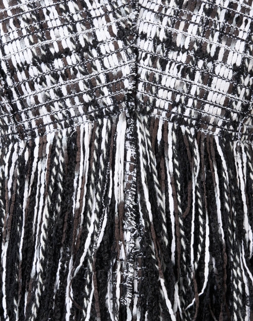 Stylish Black and White Tweed Fringe Women's Jacket for Fashionable Outfits