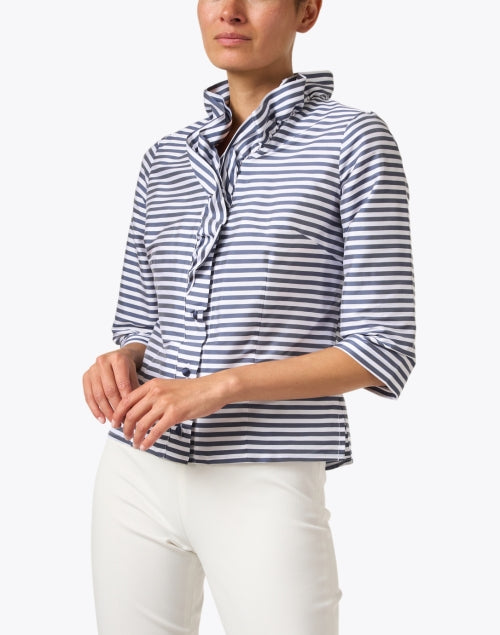 Stylish Celine Navy and White Striped Women's Blouse Shirt