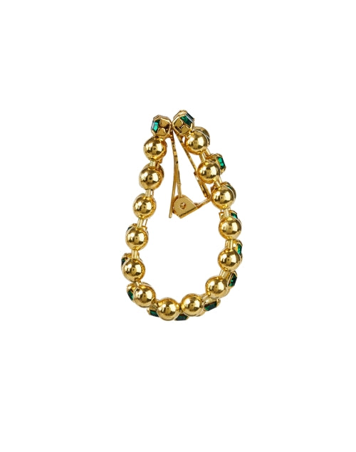 Stylish Gold and Emerald Green Drop Clip-on Hoop Earrings