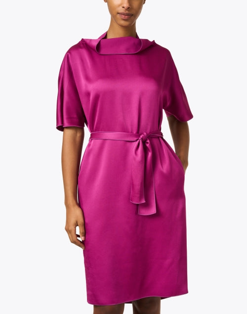 Elegant Fuchsia Satin Women's Shift Dress