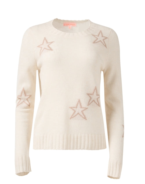 Beige Cashmere Sweater with Eye - catching Star Print