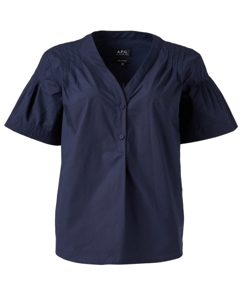 Stylish A.P.C. Ambre Navy 100% Cotton Flattering Blouse
