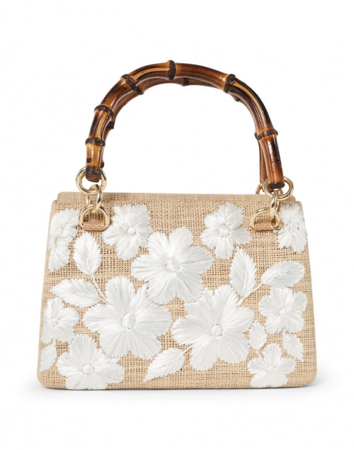 Leona White Floral Embroidered Toast-style Straw Top Handle Handbag