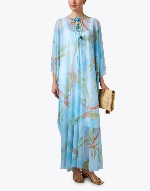 Mariella Sheer Blue Kaftan with Exquisite Bamboo Print