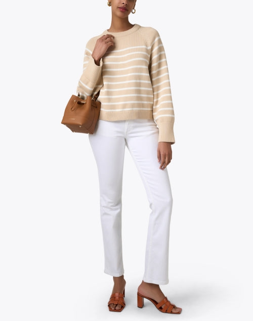 Stylish Beige Striped Cotton Knit Sweater for Versatile Wear
