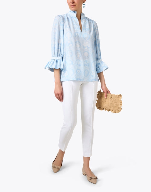 Stylish Periwinkle and White Patterned Tunic Blouse for Women