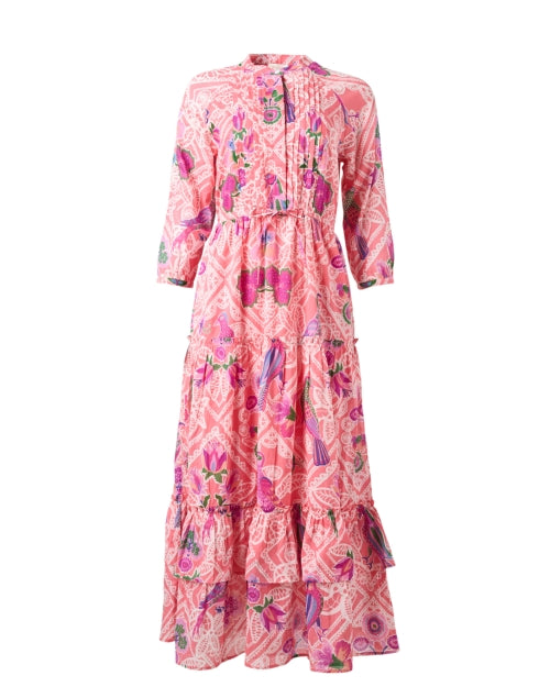 Bazaar Women's Fashionable Pink Printed Cotton Maxi Dress