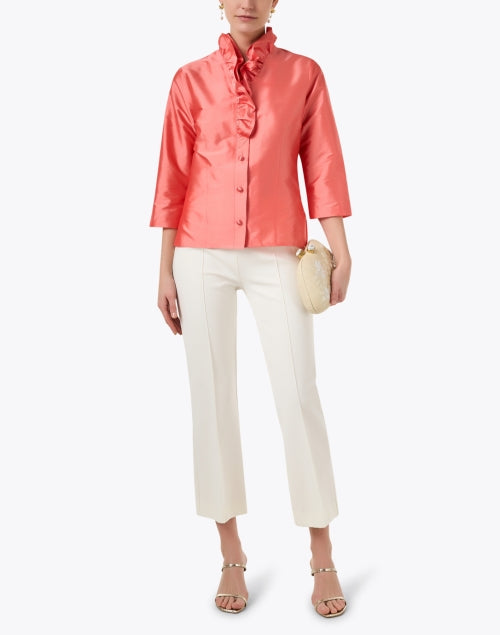 Celine Women's Coral-Colored Silk Blouse Shirt