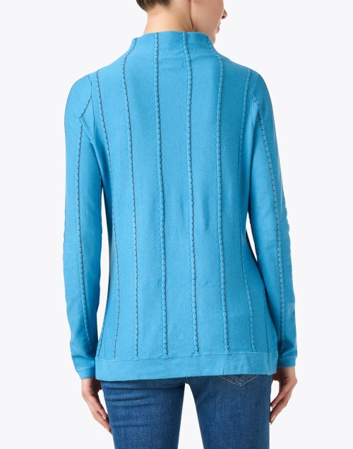 Stylish Blue Striped Women's Knit Funnel Neck Top