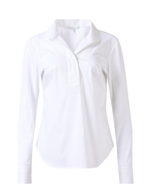 Ainsley Relaxed Stretch Cotton Blend White Henley Top for Versatile Style