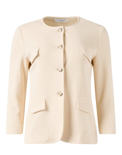 Elegant Ivory Collarless Fashion Jacket by Sileki