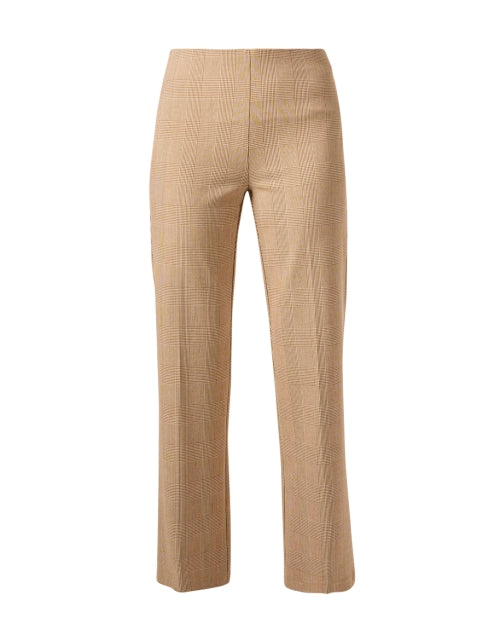 Jules Tan Plaid Stretchable Knit Pull - On Wide - Leg Trousers