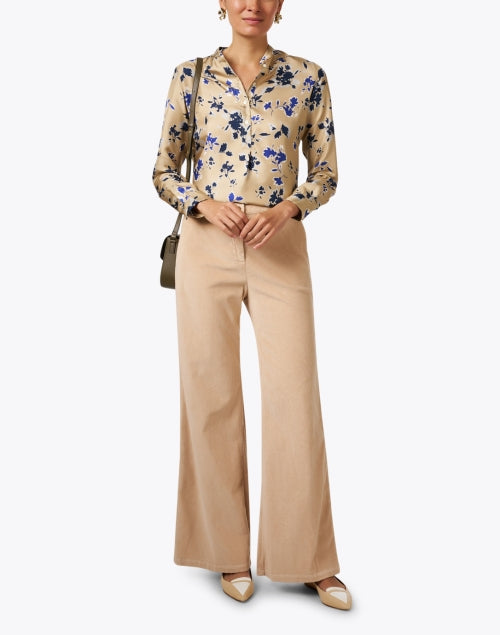 Beige Corduroy Wide Leg Trousers for Everyday Wear