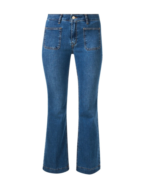 Stylish Blue Bootcut Denim Jeans with Retro Patch Pockets