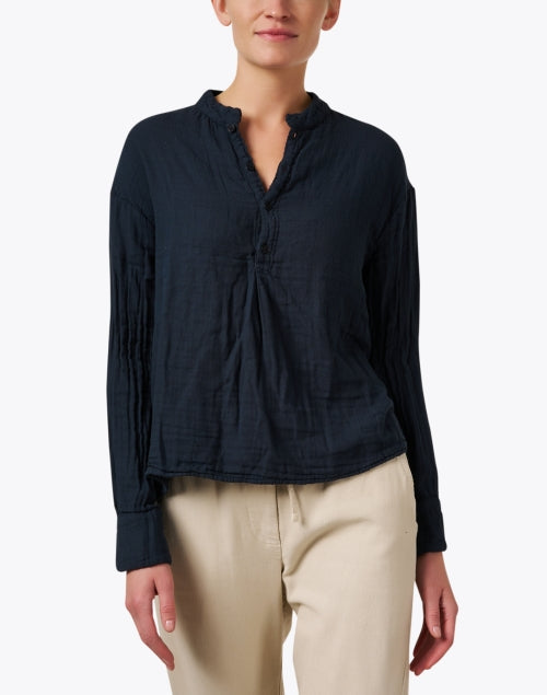 Navy Blue Featherweight Cotton Gauze Arianna Blouse for Ultimate Comfort