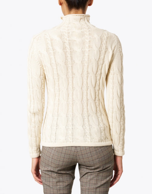 Cream-Colored Cable-Knit Cotton Casual Sweater