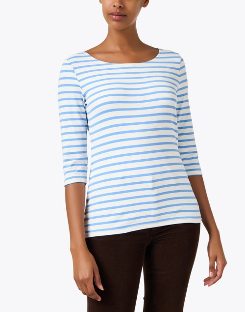 Stylish French-Made Blue and White Striped Cotton Jersey Top