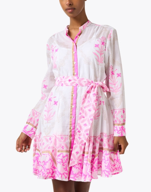 Stylish Godet Women's Day Dress with White and Pink Print