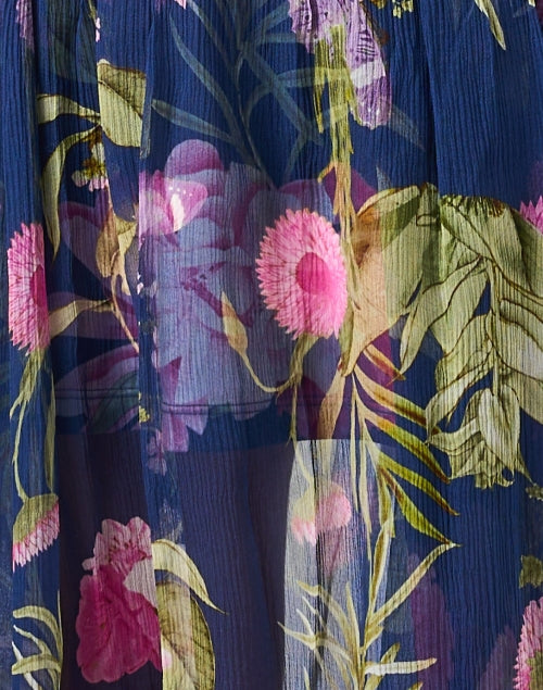 Navy Printed Silk Gemma Evening Dress for Women