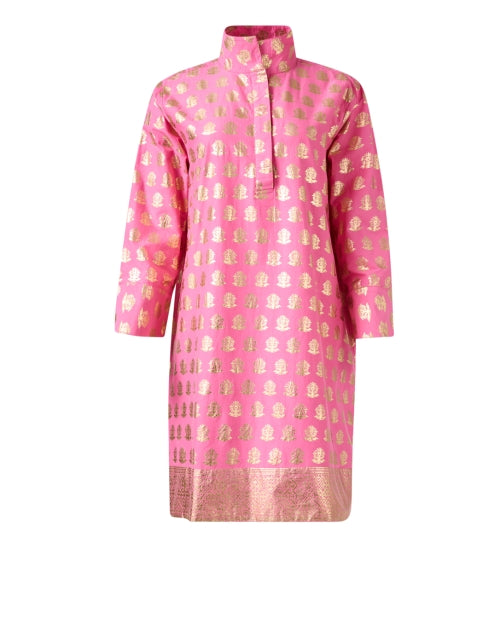 Stylish Helen Pink and Golden Print Women's Cotton Summer Dress