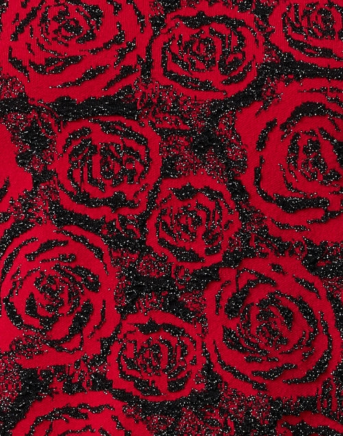 Elegant Women's Red Rose Printed Knit Crew Neck Top