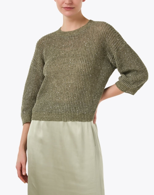 Stylish Green Sequin Knitted Casual Top for Versatile Wear