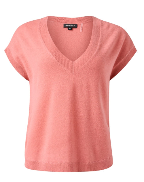 Fashionable Coral-Colored Cashmere Knit Sleeveless Vest for Transitional Seasons