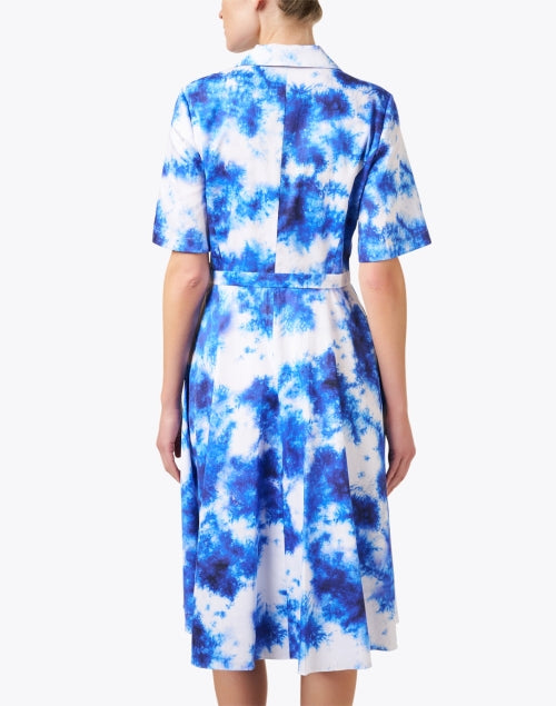 Stylish Blue Cotton Watercolor Print Shirt Dress for Spring